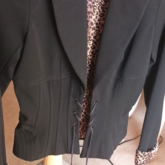Women's Dress Jacket/Blazer "Vintage" Cache sz0, NEW black- animal print lining/ - Picture 5 of 16